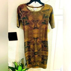 LuLaRoe JULIA Slip On Pencil Dress Black & Brown Geometric Size XXS stretchy